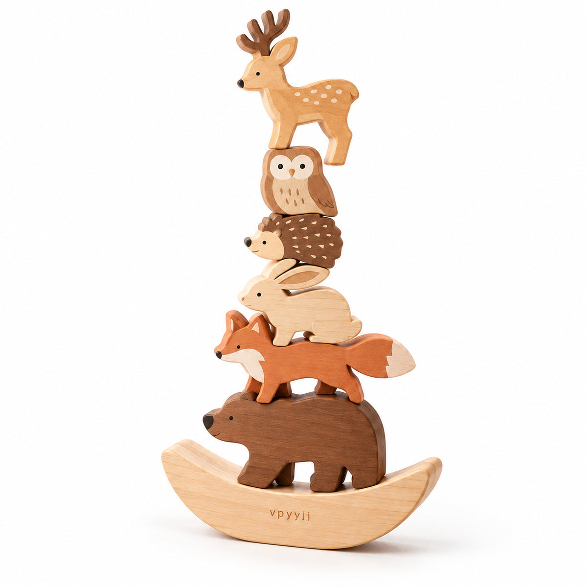 vpyyjj Woodland Animal Stacking Tower — Complete set studio view